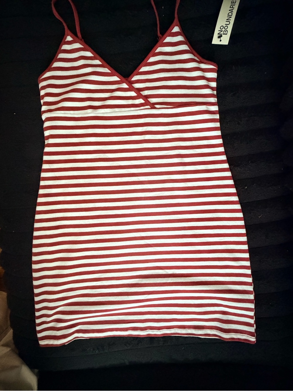 No Boundaries Red and White Striped Spaghetti Strap Mini Dress